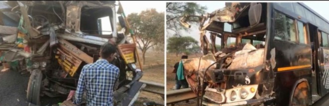 बड़ी खबर:- बाराती बस और ट्रक में भिड़ंत, एक की मौत, 80 से ज्यादा लोग घायल