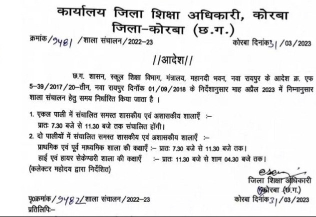 जिले में बदला स्कूल लगने का समय, जिला शिक्षाधिकारी ने जारी किया आदेश…