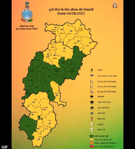 प्रदेश में अब तक 631.2 मि.मी. औसत वर्षा दर्ज, यहाँ हुई सबसे ज्यादा और कम वर्षा, मानसून पड़ा सुस्त, बढ़ी उमस– छत्तीसगढ़ में मानसून एक बार फिर सुस्त पड़ गया है जिसके चलते बारिश का दौर थम सा गया है हालांकि कुछ स्थानों पर बादल छाने के साथ बूंदाबांदी का दौर जारी है। आने वाले तीन- चार दिनों तक रायपुर में बादल रहने तथा कुछ स्थानों पर वर्षा या गरज-चमक के साथ बौछारें पड़ने की संभावना है।